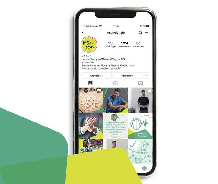 Das Bild zeigt ein Smartphone, welches die Instagram Seite der MS und ich geöffnet hat