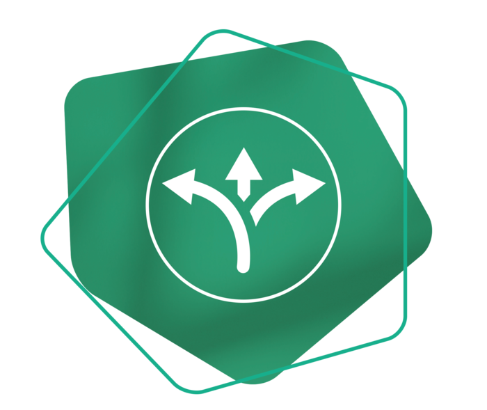 Icon mit Pfeilen die in drei Richtungen weißen - Symbol für flexible Lebensgestaltung.