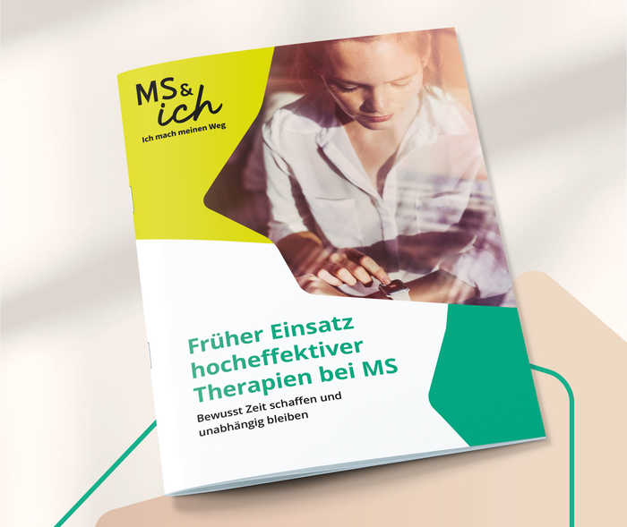 Abbildung der Broschüre "Früher Einsatz hocheffektiver Therapien bei MS"