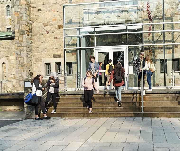 Multiple Sklerose: Studenten auf einer breiten Treppe zur Universität