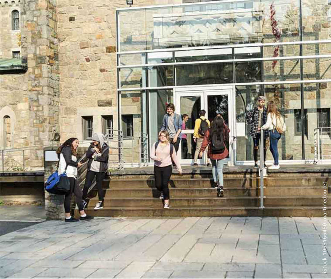 Multiple Sklerose: Studenten auf einer breiten Treppe zur Universität