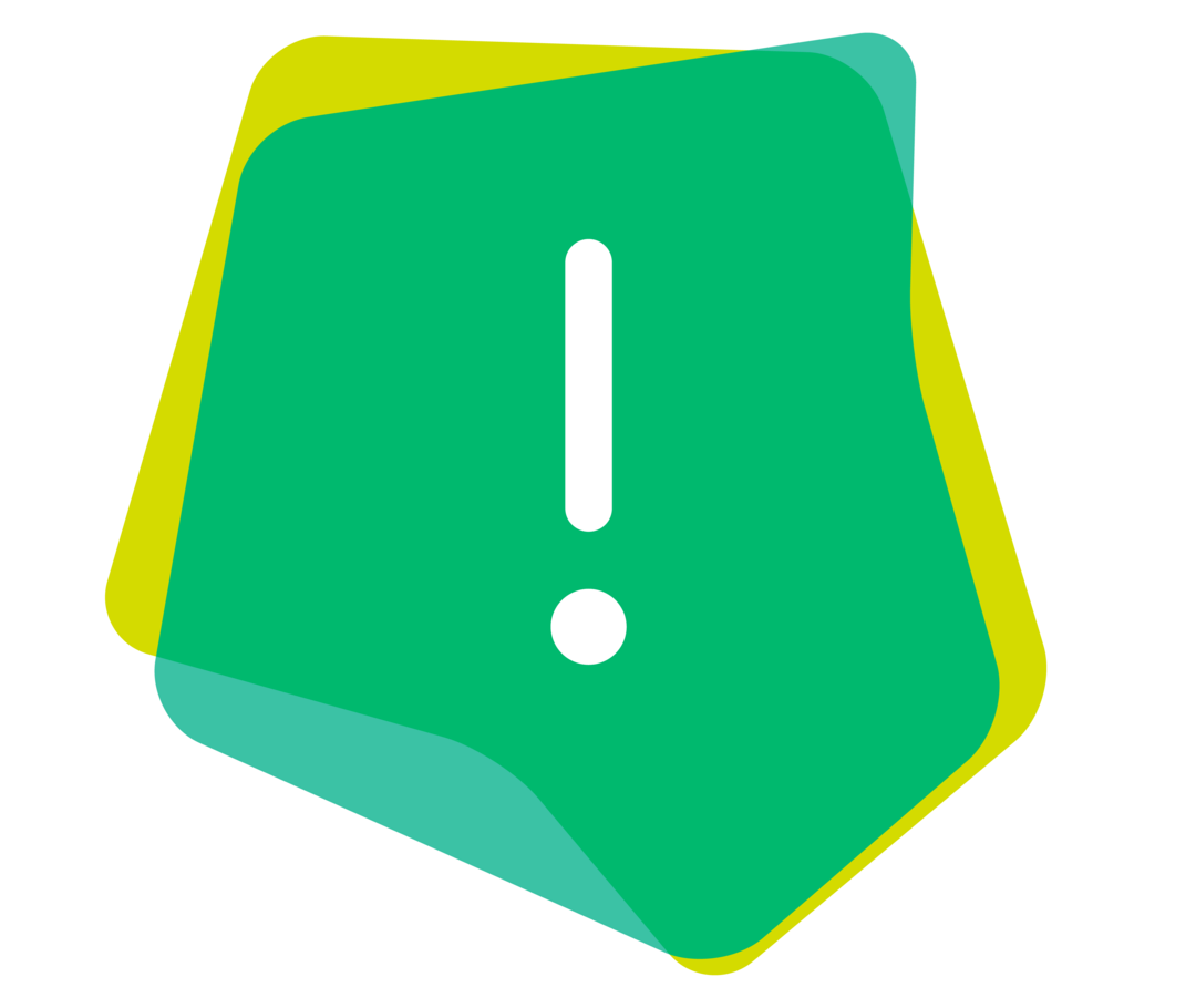 Icon von einem weißen Ausrufezeichen auf grünem Untergrund.