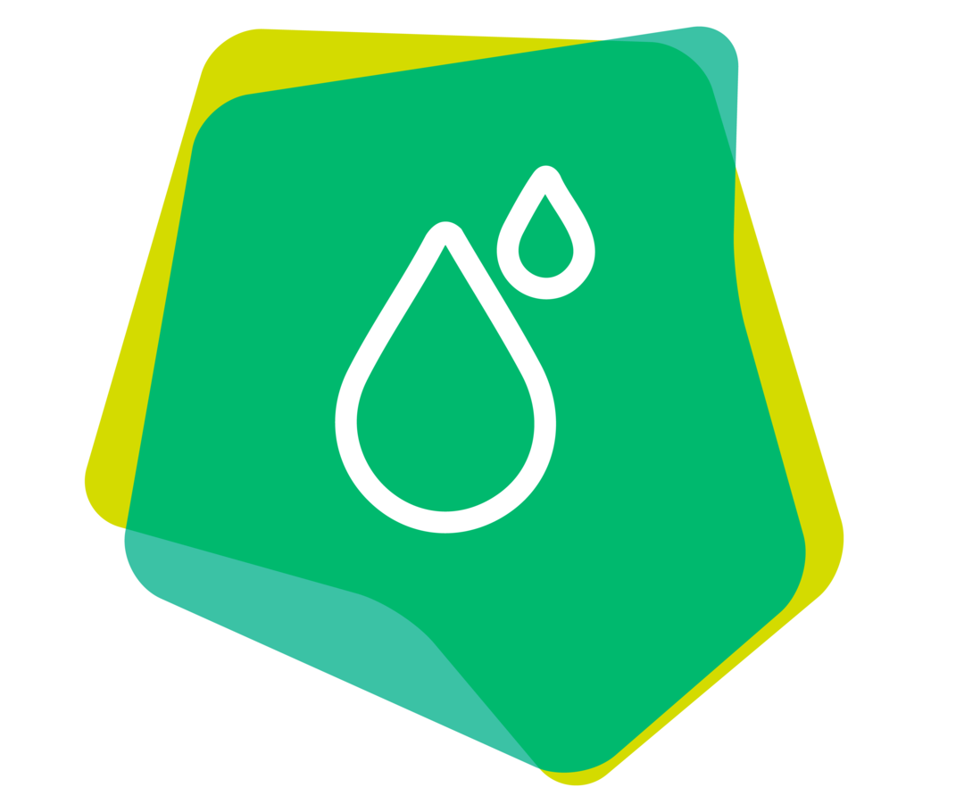 Icon von zwei weißen Tropfenformen auf grünem Untergrund.